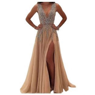A deep V wedding dress with sexy transparency, long and noble, for birthday galas, nightclubs, hosts, parties, evening gowns.