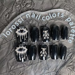 酷黑朋克風穿戴甲金屬暗黑韓系酷女孩黑色顯白百搭美甲貼片分碼