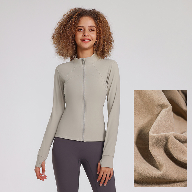 플러시 요가 재킷 여성용 상의 스포츠 러닝 피트니스 의류 속건 가을과 겨울 신상품 고급 스탠드 칼라 긴팔