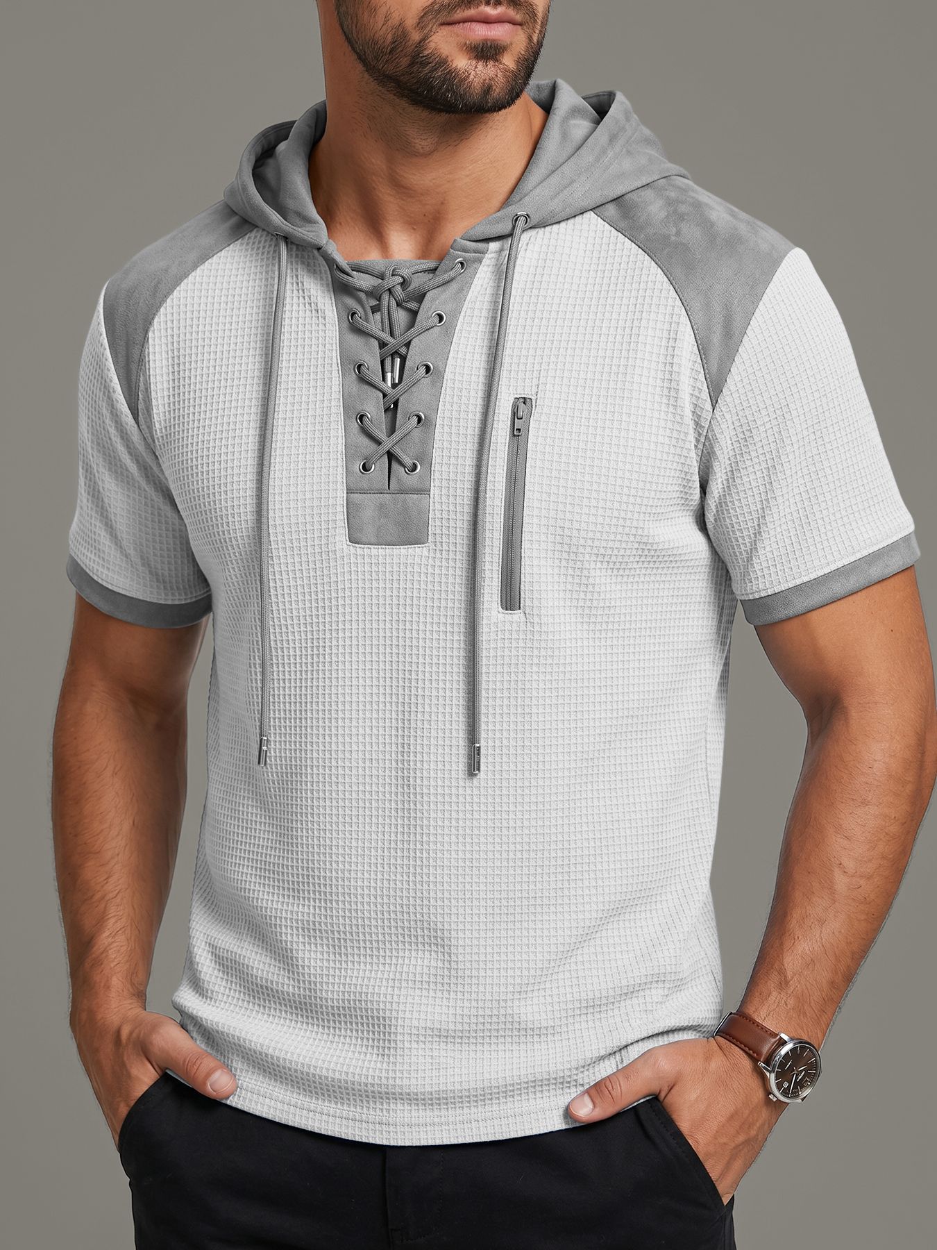 Estación independiente europea y americana encapuchada camiseta Henry de manga corta TK tamaño europeo correa de correa de correa deportiva de comercio exterior Casual camiseta hombre