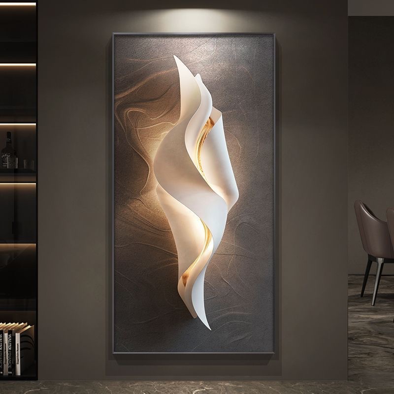 轻奢高级感入户门玄关装饰画简约现代走廊过道尽头墙壁画带灯挂画