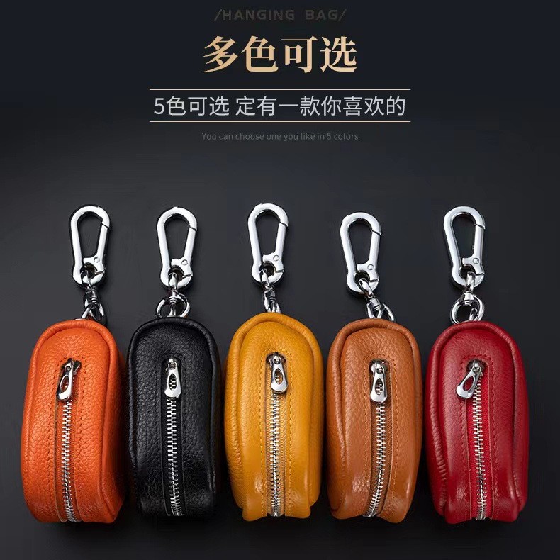 New first layer cowhide key case large capacity leather multifunctional car key case door key case unisex buckle