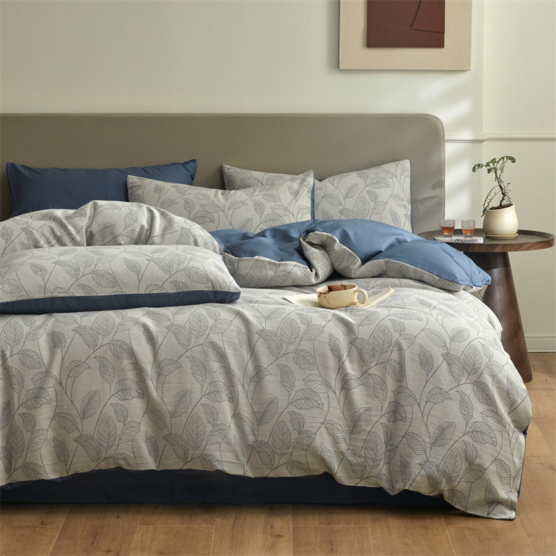 Nuevo tipo A piel de algodón doble cara teñido Jacquard flor simple cuatro piezas de sábanas fabricantes al por mayor