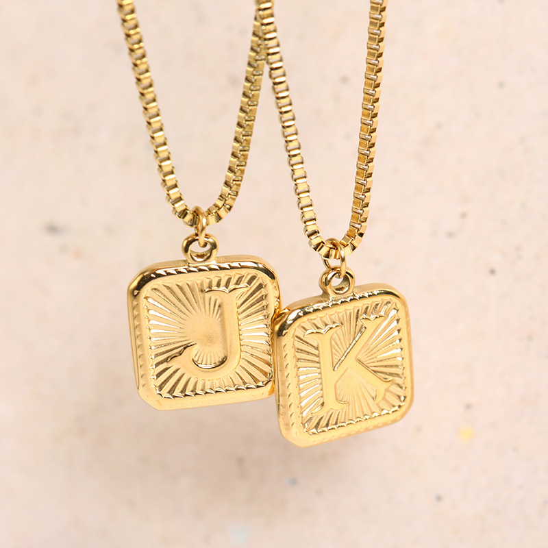 201 Stainless Steel, 304 Stainless Steel, Titanium Steel Material Letter, Square Pattern 201 Stainless Steel 304 Stainless Steel Titanium Steel Fashion Letter Square Pendant Necklace