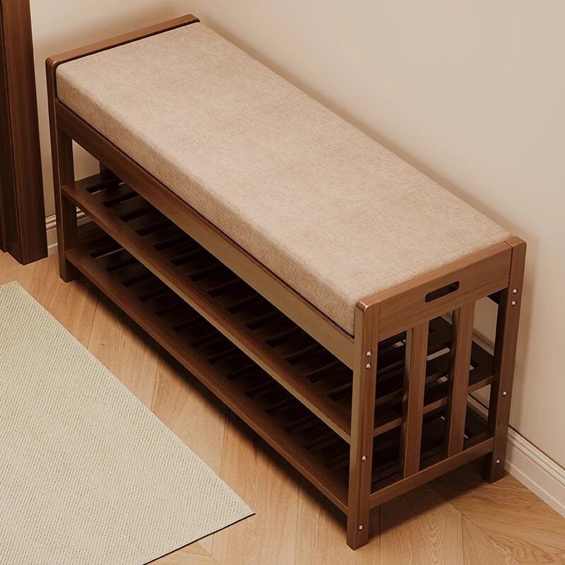 Shoe-Changing Stool, Household Solid Wood Doorway, Sit-Down Shoe-Changing Stool, Entry Shoe Cabinet, Stool, Integrated Soft Cushion, Entry Shoe Rack