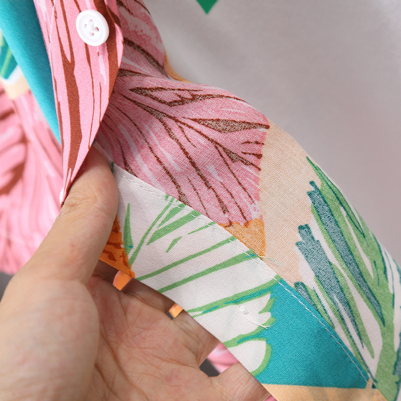 5684 traje de camisa de estilo de vacaciones para niños 2025 verano nuevo traje de tres piezas de ropa de playa de Sanya junto al mar para niños