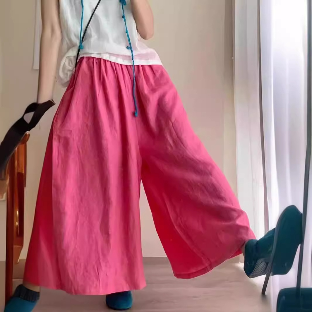 2024夏季新款亚麻休闲款高品质百搭神裤女大版阔腿裙裤