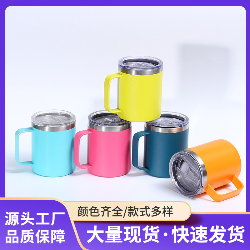 Nueva taza creativa de acero inoxidable de 12oz taza de café de doble capa con mango de oficina de negocios del hogar taza de vacío