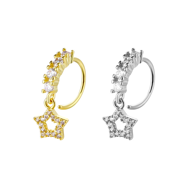 Anillo colgante de estrella con perforación transfronteriza, exquisita incrustación de piedra brillante, joyería ajustable para la nariz._voghion.com