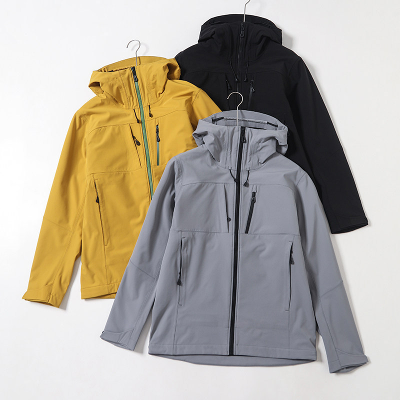 Affordable alternative to the original, fully seam-sealed, windproof, water-resistant, outdoor warm, fleece-lined softshell hooded men's jacket