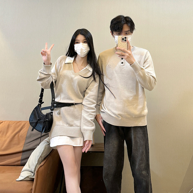 프랑스 커플 의류 올매치 달콤한 한국 스타일 수직 칼라 디자인 느낌 1 원피스 치마 타이트 허리 슬림 스웨터 원피스