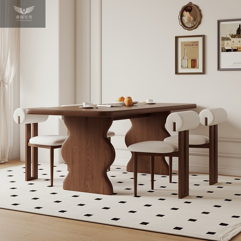 Madera de cera blanca estilo francés retro silla de comedor de madera maciza mesa de comedor casera ondulación rectangular diseñador de pequeña mesa de comedor