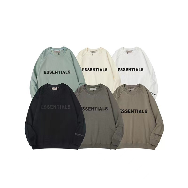Wholesale Trendy Brand Fog Multi-Line Essentials 20Fw Stereo Rubber Letter Terry Round Neck Pullover Sweatshirt for Men