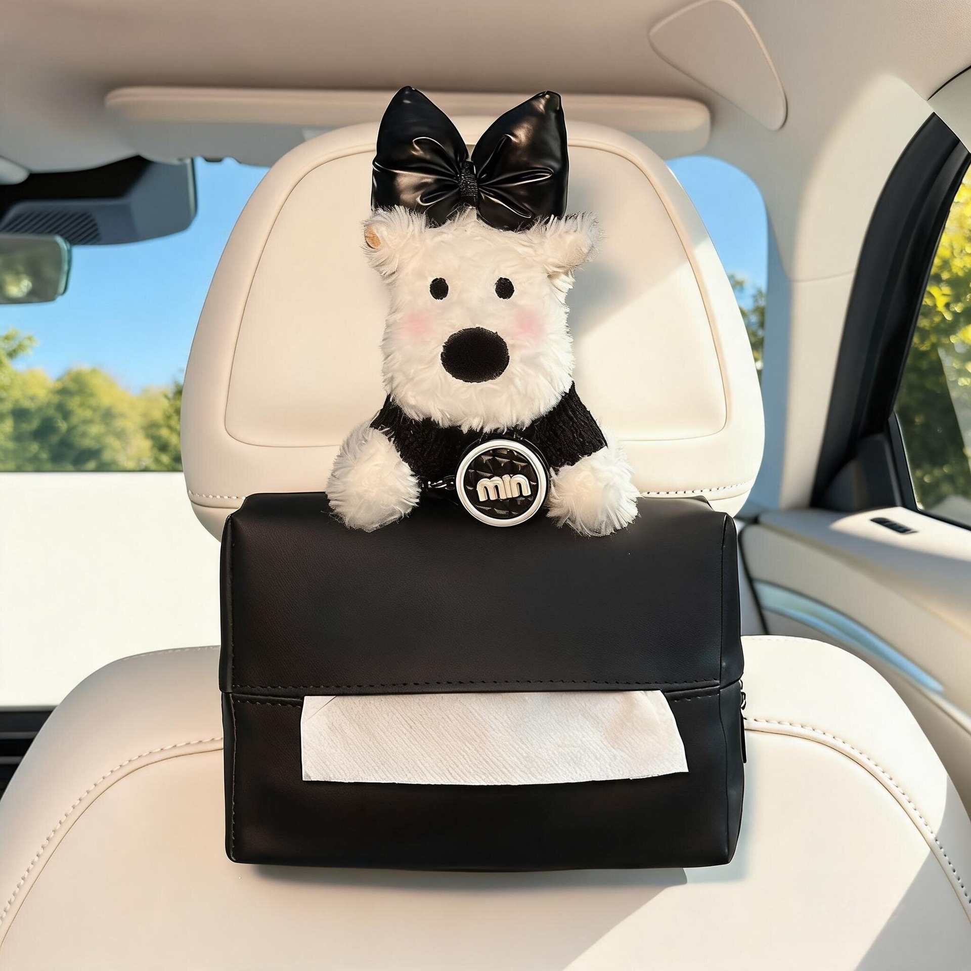 2026 New Cute West Highland Car Tissue Box, Hanging on the Rear Headrest, High-End Style for Women