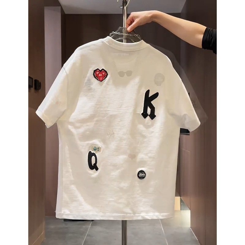 アメリカのハイストリート刺繍メンズ半袖Tシャツ夏のファッショントレンドハンサムな半袖若者カジュアルTシャツ|undefined