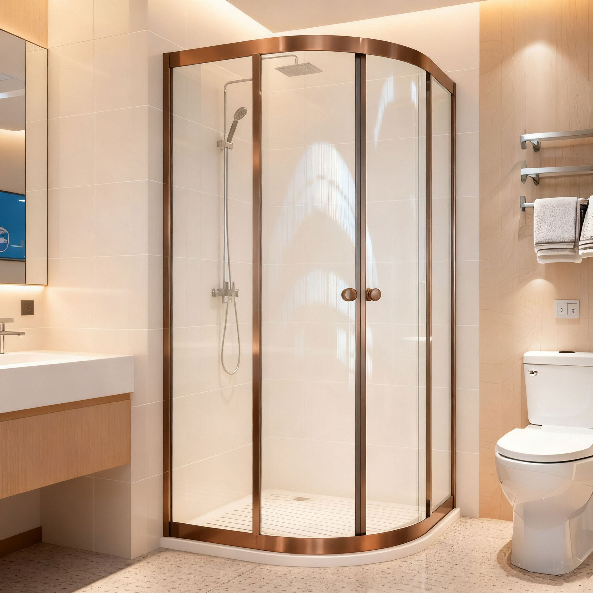 Manufacturer Wholesale Snap-In Tempered Glass Fully Sealed Double Pulley Sliding Ultra-Quiet Stainless Steel Fan-Shaped Shower Room
