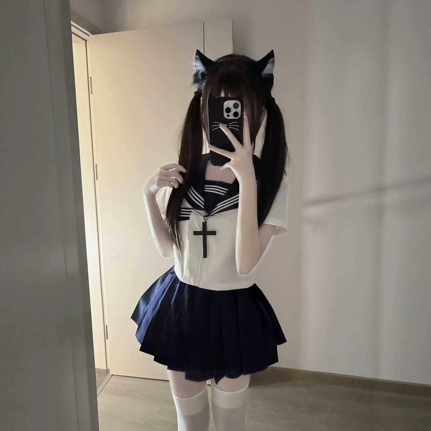 三件套日系jk白三本水手服短袖校供绀百褶裙百搭软妹可爱套装女
