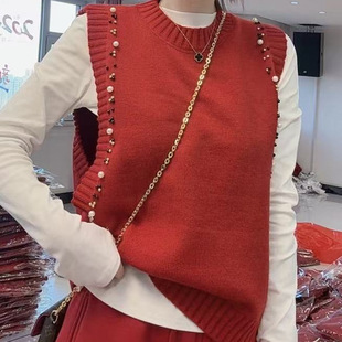Popular wine red Beaded Vest Color Other Spandex Princess Sleeve Sleeveless Private Clothing Socialite Royal Sister Medium Style