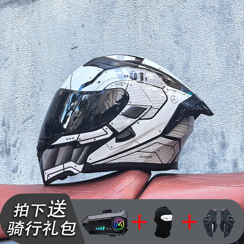 ORZ Casco de carreras Casco de doble lente totalmente cubierto para hombre Casco completo Four Seasons Travel Rally Casco completo Personalidad Bluetooth