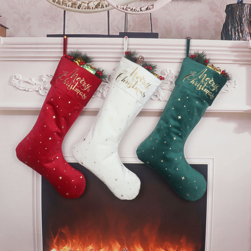 Christmas Christmas stockings Christmas gift bags Christmas candy bags bronzing embroidery English socks stockings three