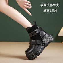 轻奢马丁靴女真皮秋冬新款复古设计感短靴厚底增高英伦风马丁靴女
