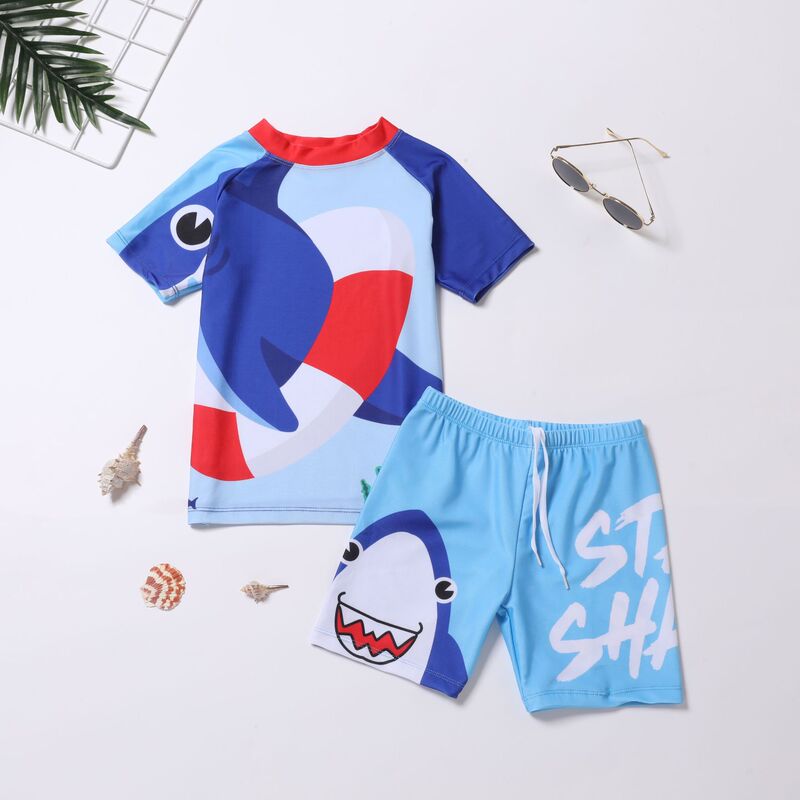 Cartoon Children's Swimsuit Boys' Large, Medium and Small Children's Flat-Foot Split Swimsuit Quick-Drying Swimsuit and Trunks Set Super Cute