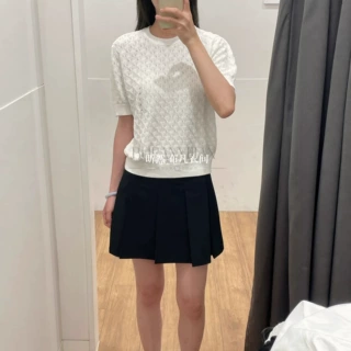 大厂日单女装棉质圆领网眼针织衫短袖T恤毛衣毛衫春夏新款485574