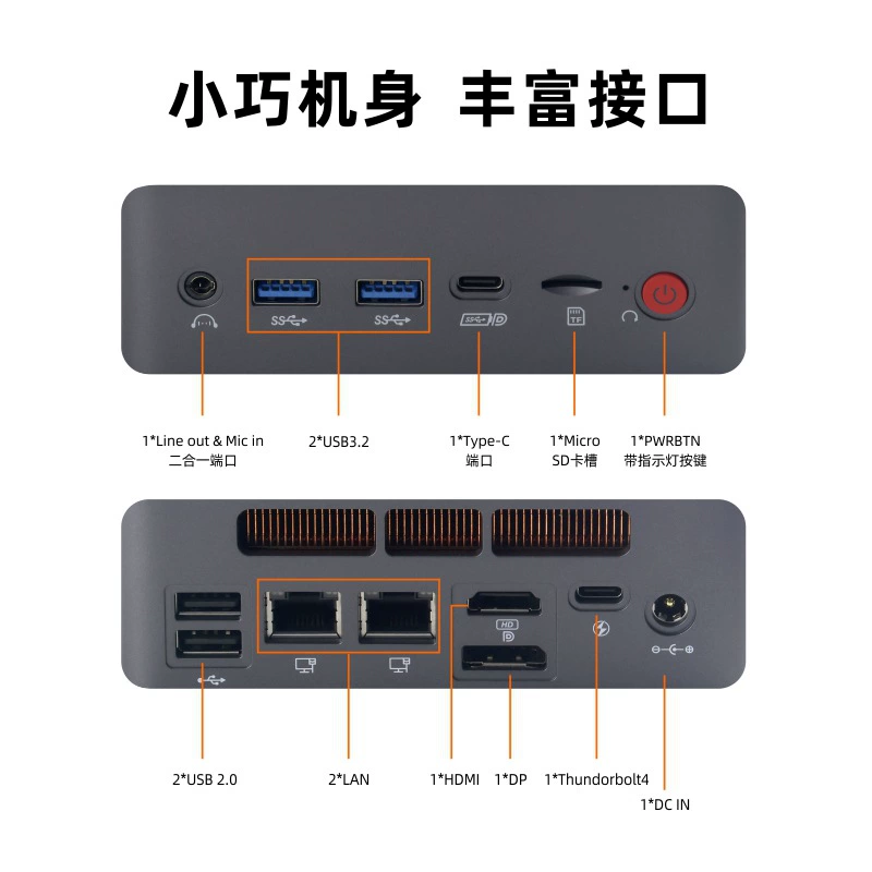 Портативный мини ПК, Core i5-1235U, офисный/игровой, мини док-станция, бесшумный