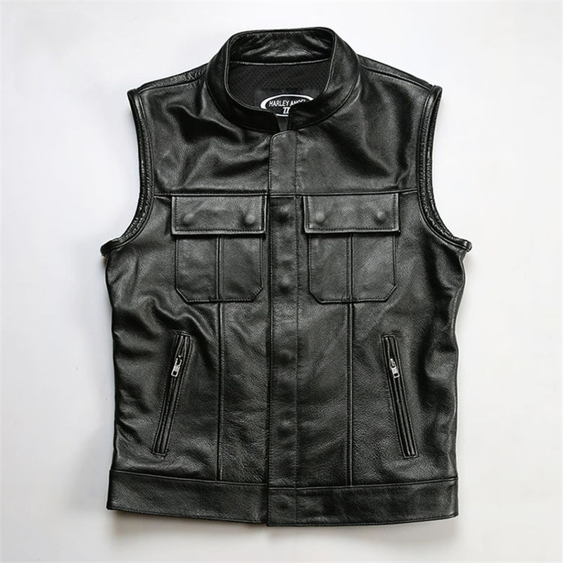 Club Harley Vest Chaotic Son Genuine Leather Vest Men's Plus Fat Plus Size First Layer Cowhide Motorcycle Vest
