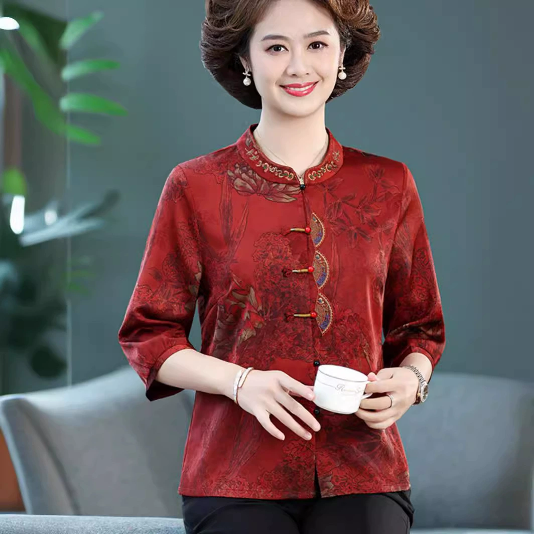 Мама весенне-летняя рубашка средний и пожилой праздничный брак