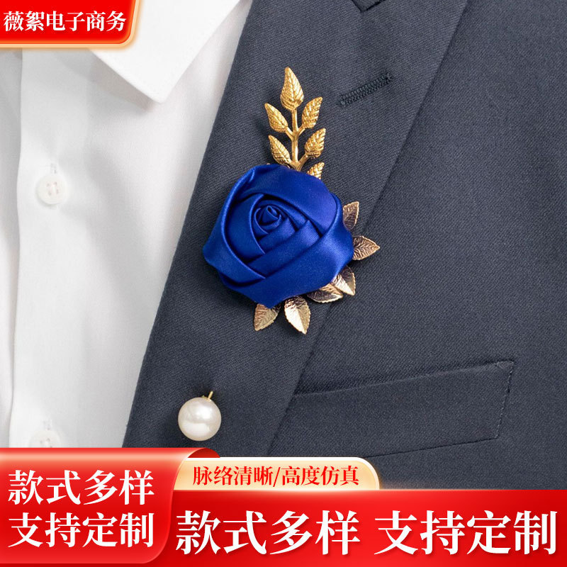 Cross-border shein temu hot sale high-end men's corsage suit accessories handmade fabric rose brooch pin