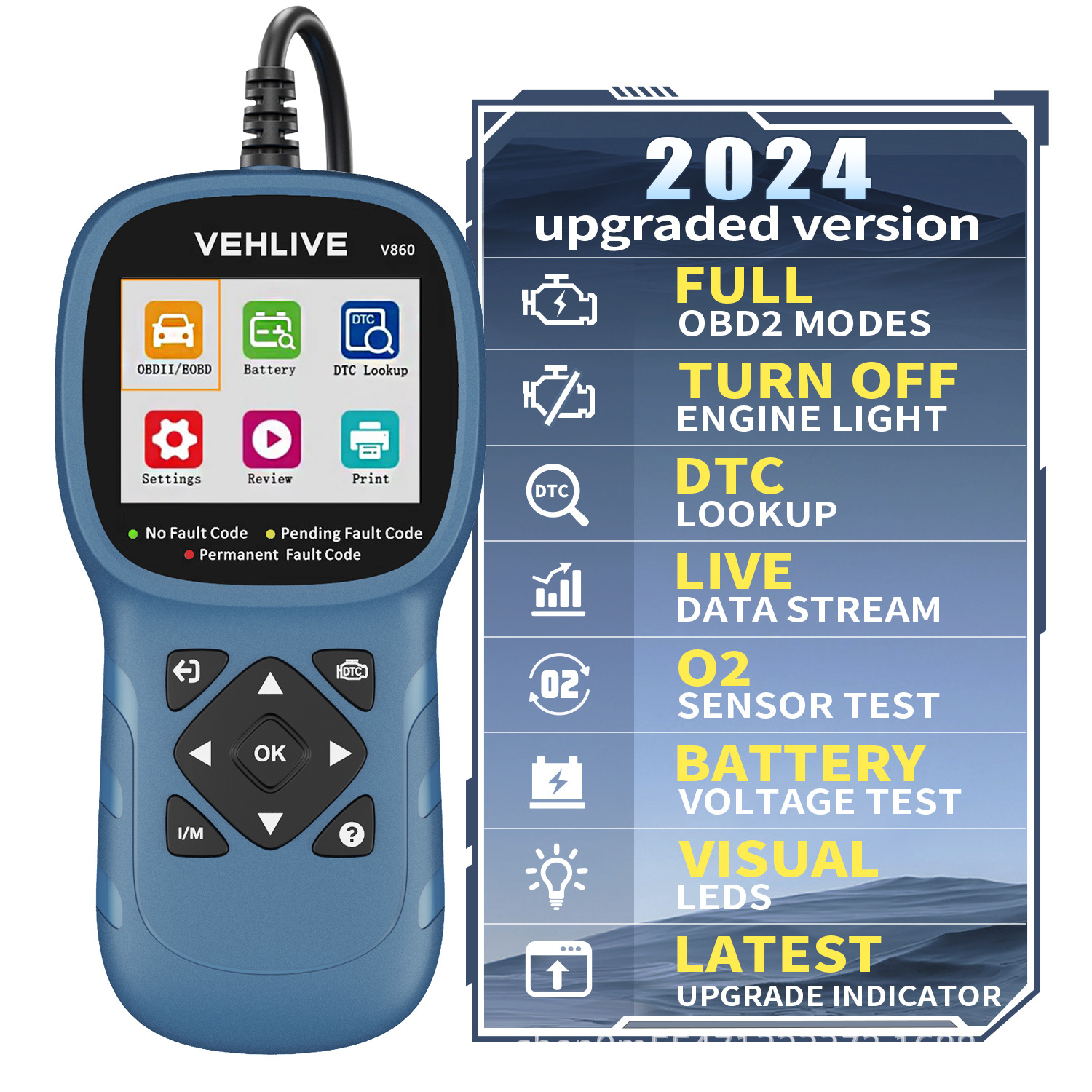 VEHLIVE V860汽车故障检测仪发动机检测工具读码卡汽车诊断仪OBD2
