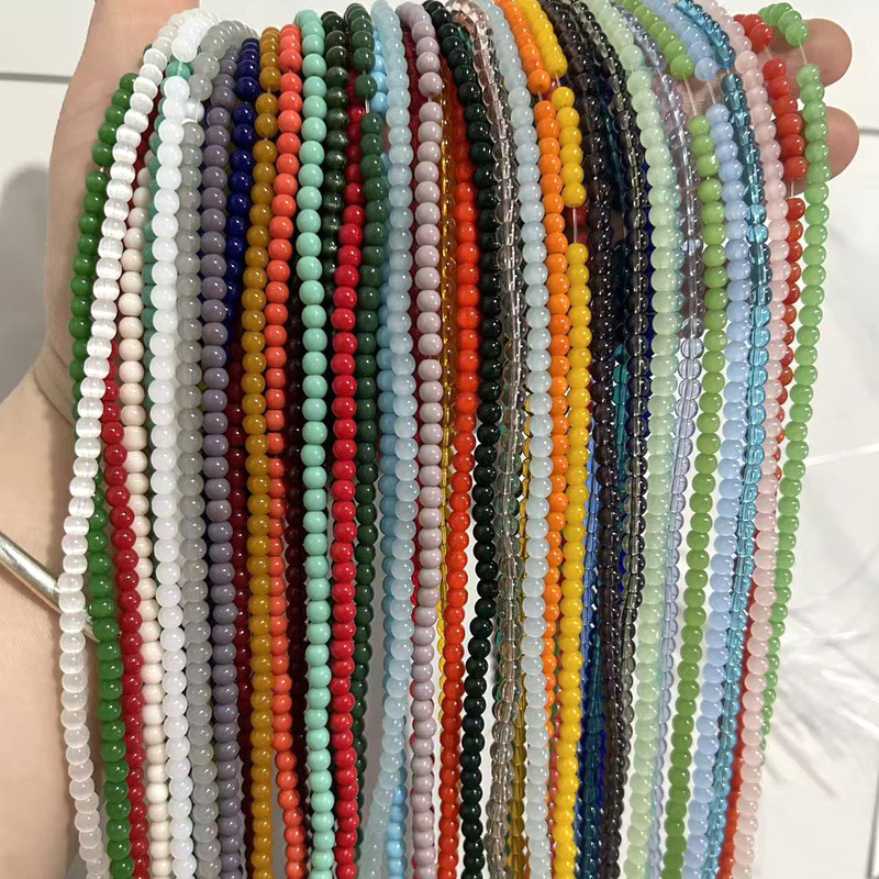 4mm Candy-Colored Imitation Jade Glass Round Beads Solid Color Hairpin Step Shake Glass Crystal Beads Bracelet Loose Beads String Beads Accessories