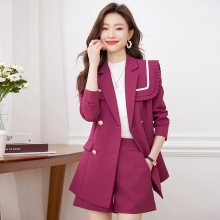 2025职业套装女早秋季时尚韩版休闲小个子树莓色西装短款两件套