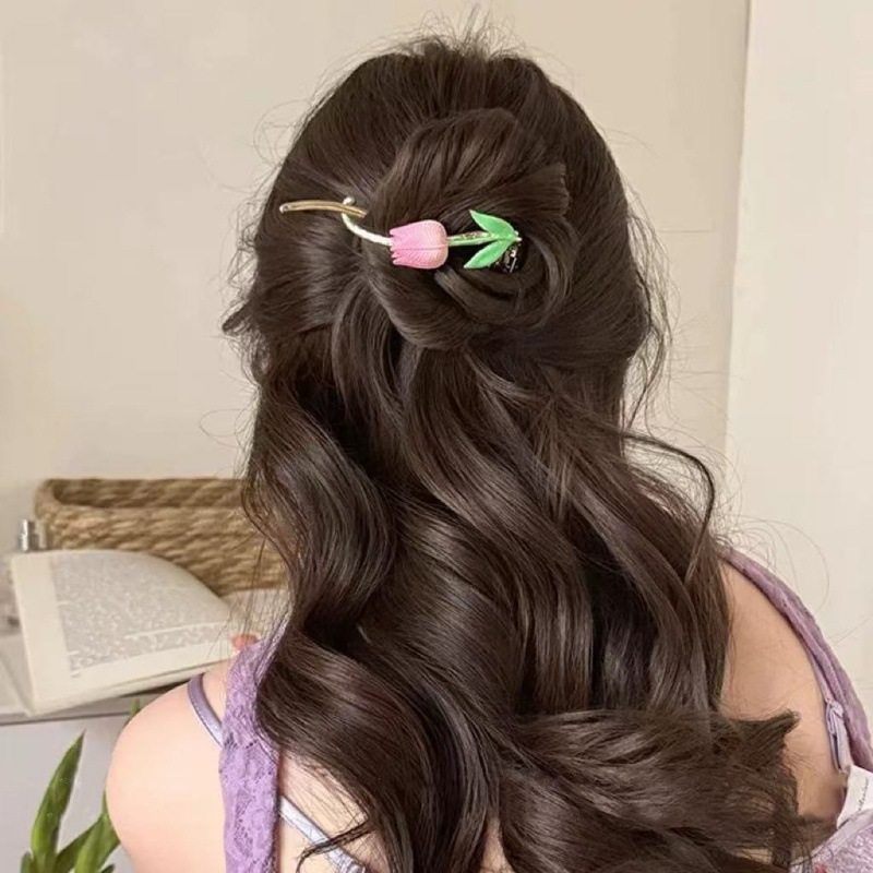 20g Weight Pastoral Women's Tulips Metal Hair Clip