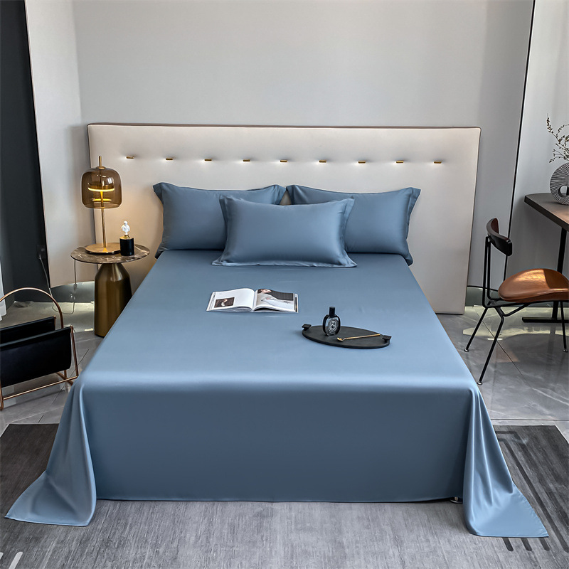 2023 New 60s Imported Tencel Single Bed Sheet Single Dormitory Single Double Solid Color Ice Silk Bed Sheet Three-Piece Set