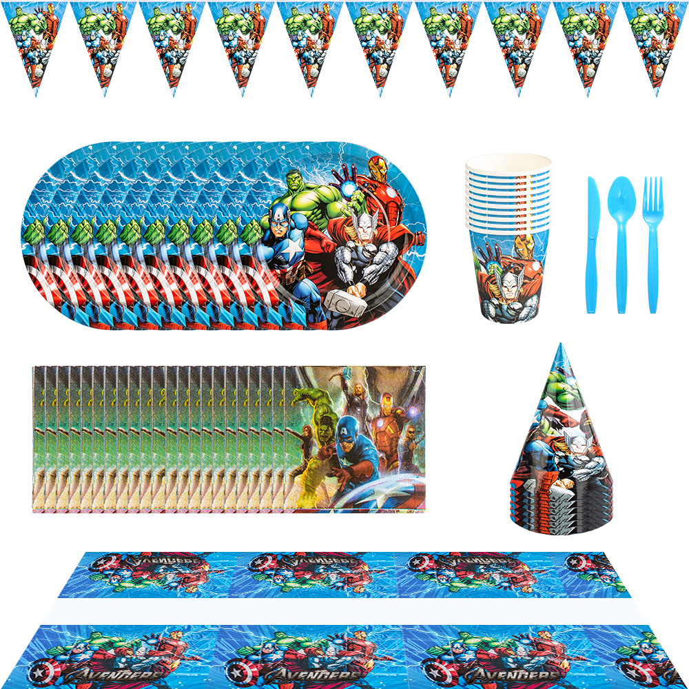 Avengers Children's Birthday Holiday Party Set Triangle Paper Cup Paper Plate Mask Party Tableware Set