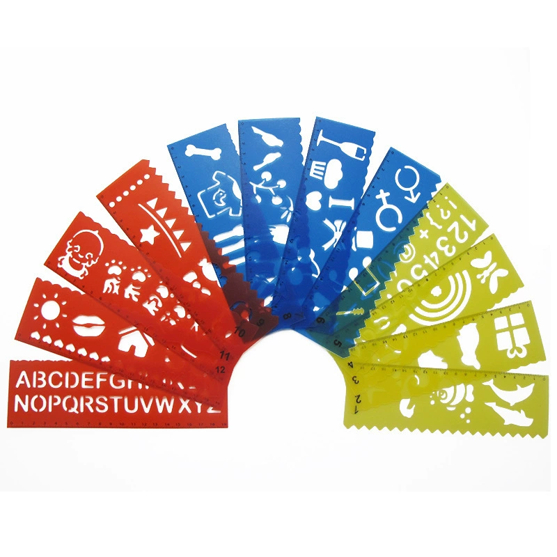 [12 моделей в наборе] мультфильм DIY ручной работы полый шаблон для рисования многоцветный эскиз доска кружевная линейка живопись шаблон