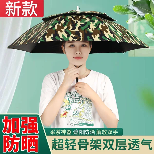 Umbrella hat, head-mounted umbrella hat for fishing, outdoor sun protection hat, tea-picking, sanitation, sun protection, large foldable hat