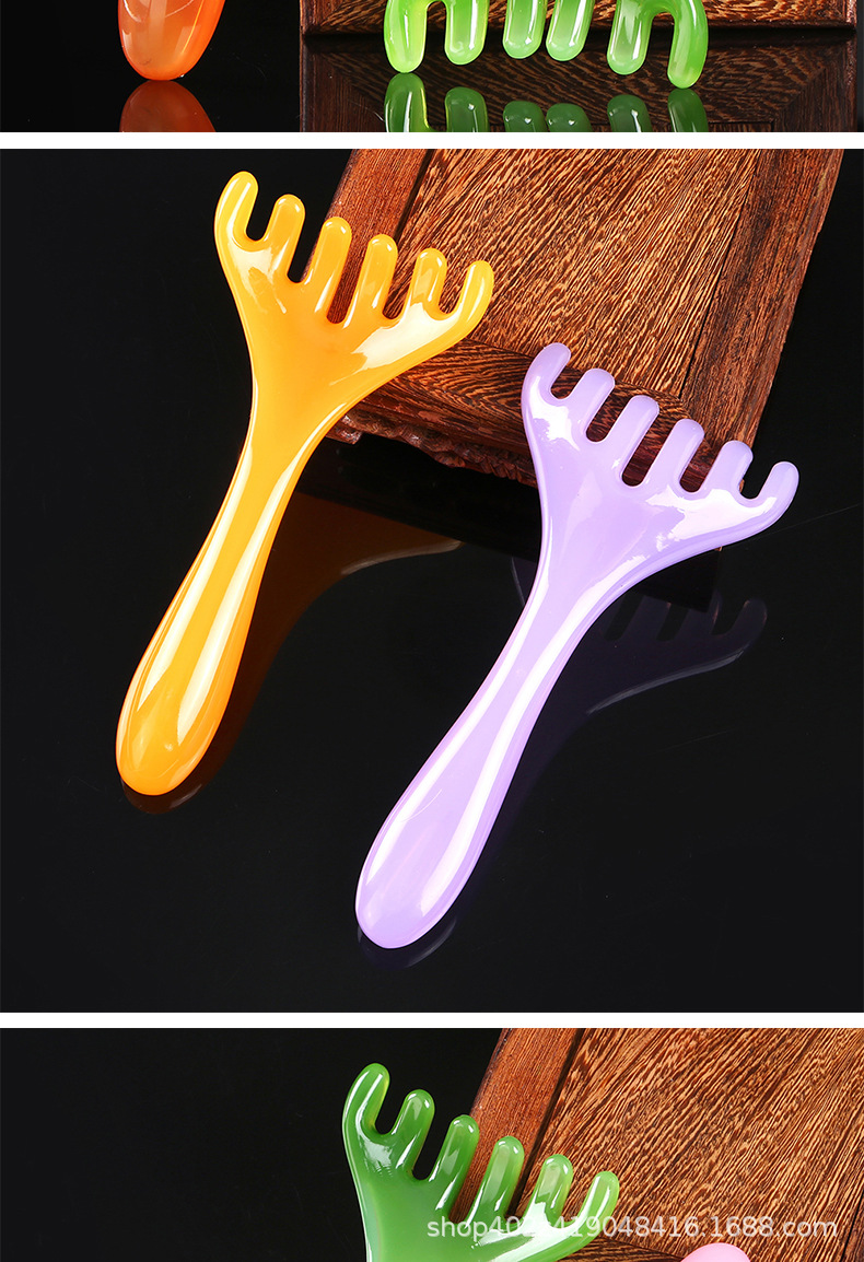 Natural Resin Antler Comb Meridian Massage Comb 6 Claw Scalp Gua Sha Head Massager 15x7cm 50g in use