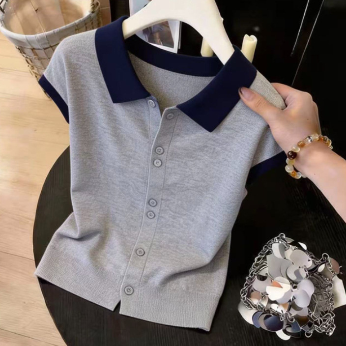 胖妹妹大码polo领短袖t恤女2026夏季新款冰丝百搭显瘦针织上衣女