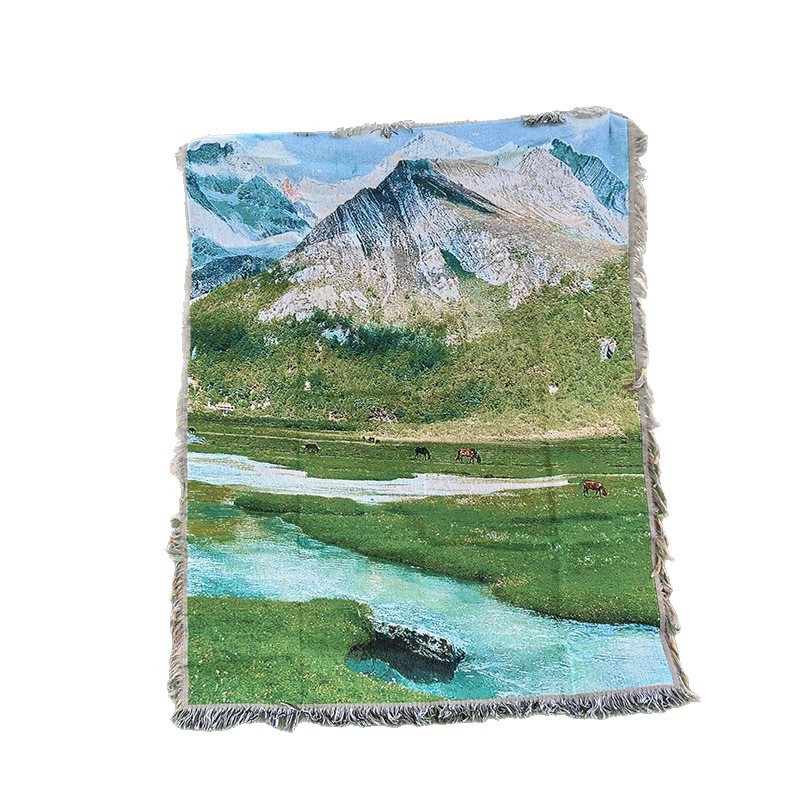 广阔草原牛羊风景画墙面装饰挂毯中古风背景布高级感挂毯棉线毯子|undefined