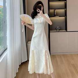 白玉月光新中式改良旗袍连衣裙2024夏季新款收腰显瘦性感网纱长裙