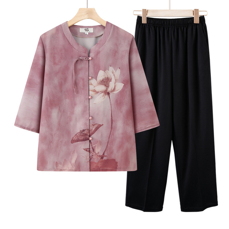 Summer Shirt Suits for Middle-Aged and Elderly People, Grandma's Summer Shirts, Mom's Clothes, Western-Style Chinese-Style Tops for the Elderly and Old Ladies