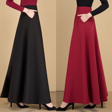 2025 Large Size Semi-Skirt with Pockets, Adjustable Fit, Slimming High-Waisted A-Line Skirt, Fall Fashion, Versatile for Dancing, Medium-Length Skirt