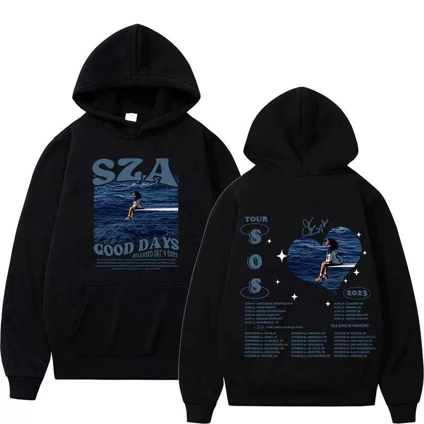 跨境2025年秋冬女式卫衣SZA SOS Good Day演唱会抓绒连帽衫卫衣