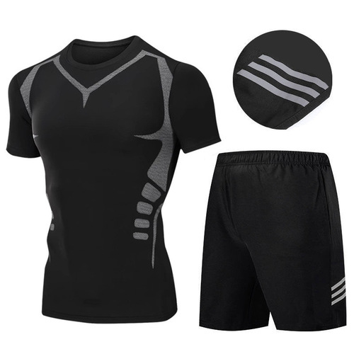 Two-piece quick-dry outfit for men: fitness and workout tight-fitting underwear set, sweat-wicking training wear—includes a vest and top, perfect for running and cycling.