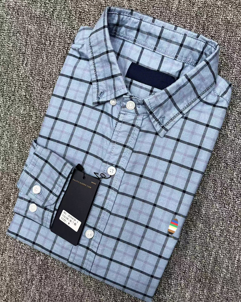 H1043-1#Cuadros grises y azules con pequeños caballos de colores.