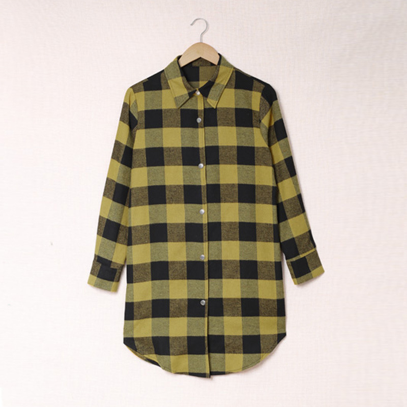 Shiying camisa abrigo de mujer Otoño e Invierno Nueva cardigan de manga larga solapa botón a presión de las mujeres Camisa de cuadros europeos y americanos