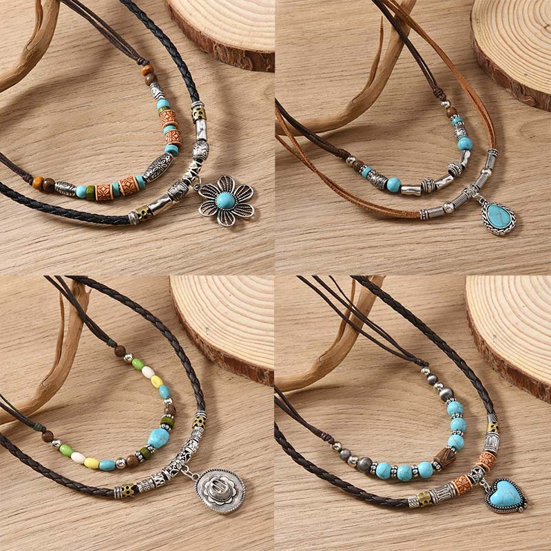 European and American Cross-border Necklace Geometric Love Pendant Necklace Vintage Denim Style Women's Clavicle Chain Japanese and Korean Necklace